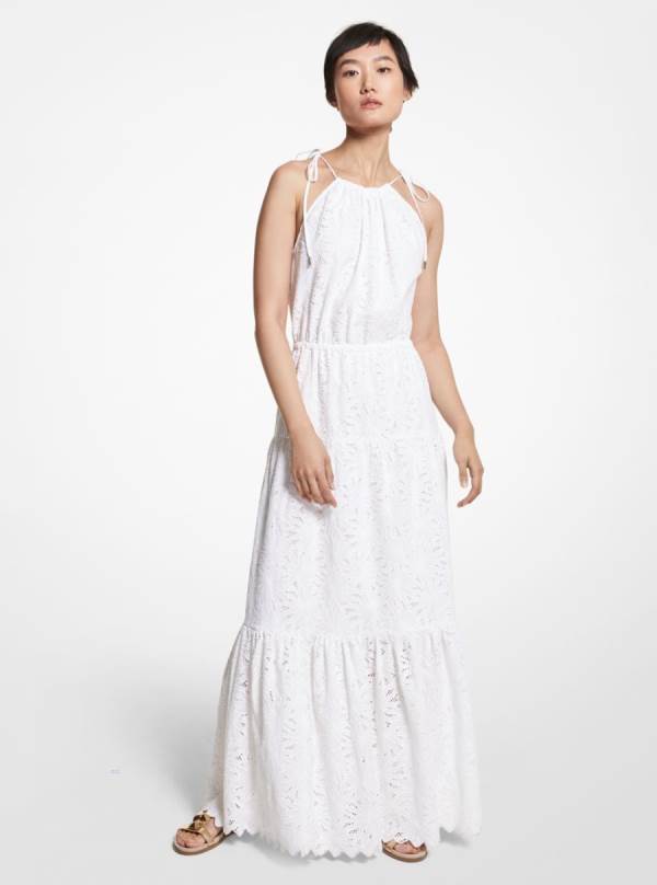 Damske Saty Michael Kors Eyelet Cotton Halter Biele - Oblecenie Michael Kors Lacne | ECJMK-5682